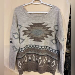 American Eagle Outfitters Wool Blend Aztec Argyle Knit Sweater Grey Brown